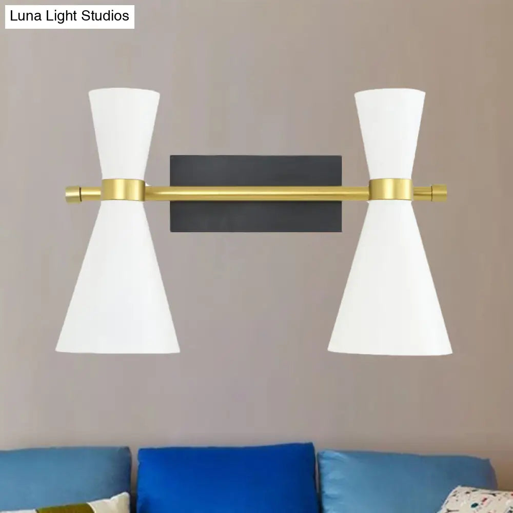 Contemporary Trumpet Wall Sconce Light In Black/White/Gold With Adjustable Arm And 1-3 Lights