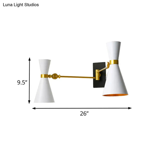 Contemporary Trumpet Wall Sconce Light In Black/White/Gold With Adjustable Arm And 1-3 Lights