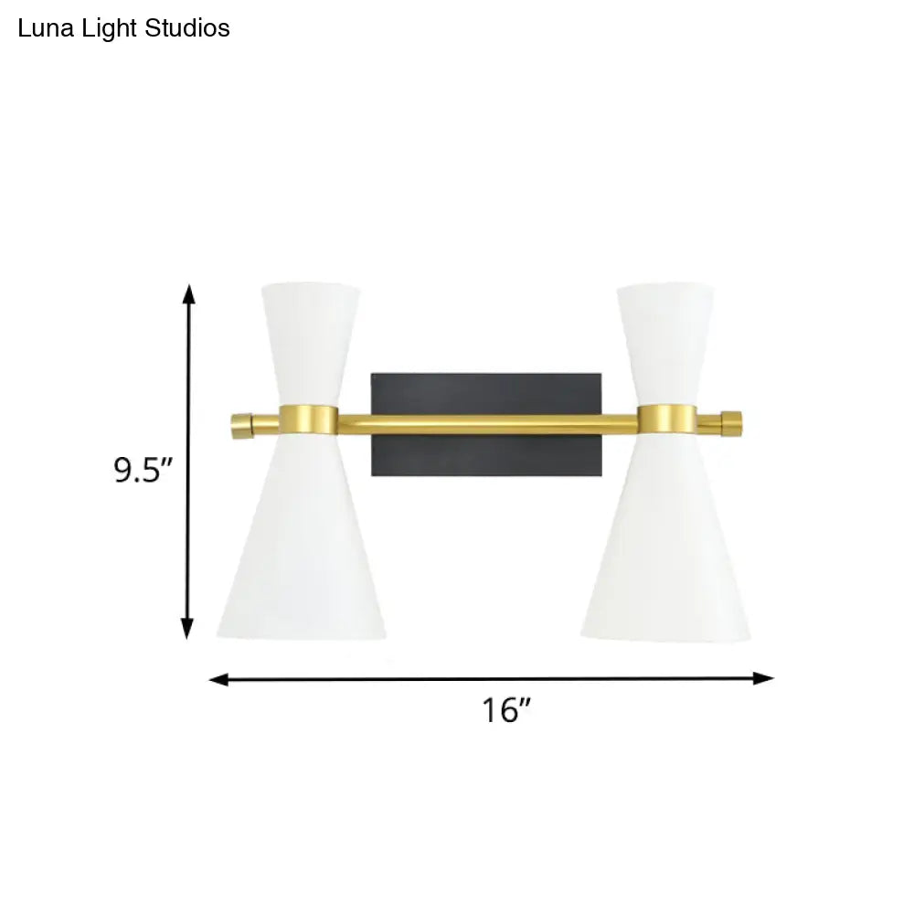 Contemporary Trumpet Wall Sconce Light In Black/White/Gold With Adjustable Arm And 1-3 Lights