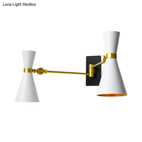 Contemporary Trumpet Wall Sconce Light In Black/White/Gold With Adjustable Arm And 1-3 Lights