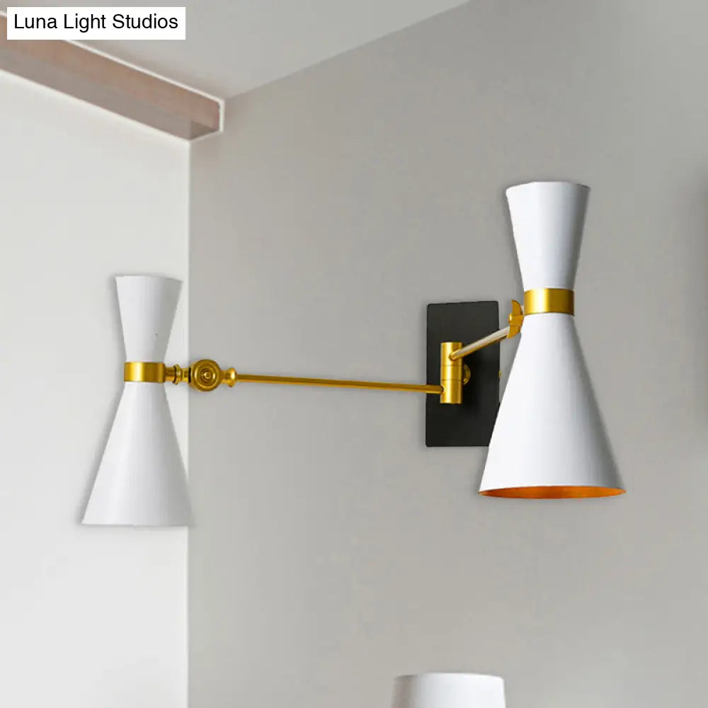 Contemporary Trumpet Wall Sconce Light In Black/White/Gold With Adjustable Arm And 1-3 Lights