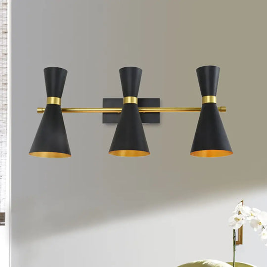 Contemporary Trumpet Wall Sconce Light In Black/White/Gold With Adjustable Arm And 1-3 Lights 3 /