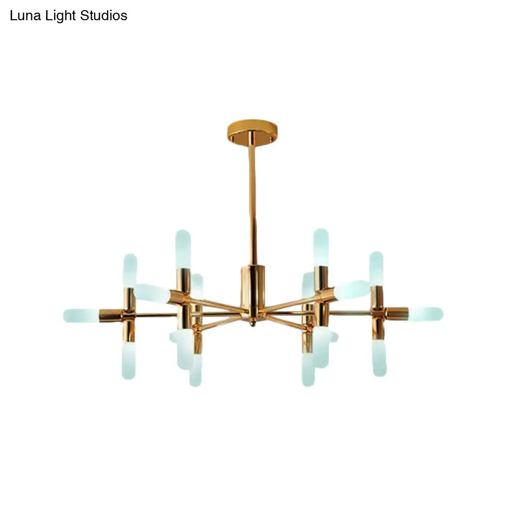 Contemporary Metal Chandelier - 18/36 Light Tubular Hanging Lamp Kit In Black/Gold With Starburst