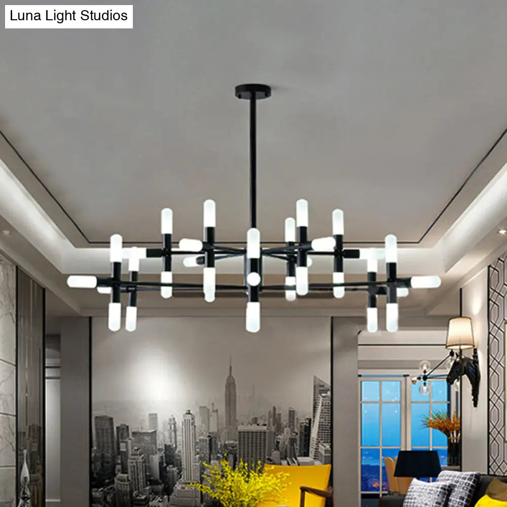 Contemporary Metal Chandelier - 18/36 Light Tubular Hanging Lamp Kit In Black/Gold With Starburst