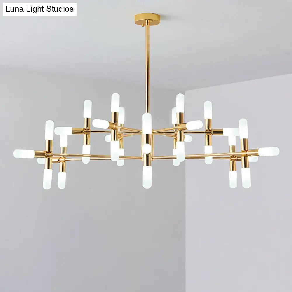 Contemporary Metal Chandelier - 18/36 Light Tubular Hanging Lamp Kit In Black/Gold With Starburst