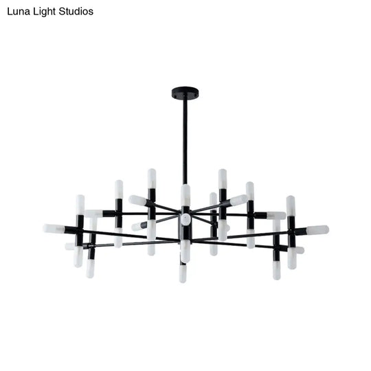 Contemporary Tubular Chandelier: 18/36-Light Black/Gold Metal Hanging Lamp With Starburst Design