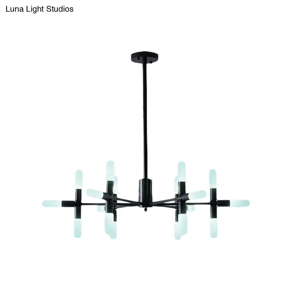 Contemporary Tubular Chandelier: 18/36-Light Black/Gold Metal Hanging Lamp With Starburst Design