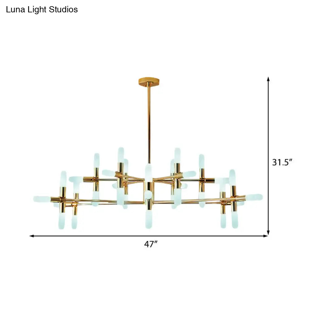 Contemporary Metal Chandelier - 18/36 Light Tubular Hanging Lamp Kit In Black/Gold With Starburst