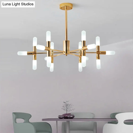 Contemporary Metal Chandelier - 18/36 Light Tubular Hanging Lamp Kit In Black/Gold With Starburst