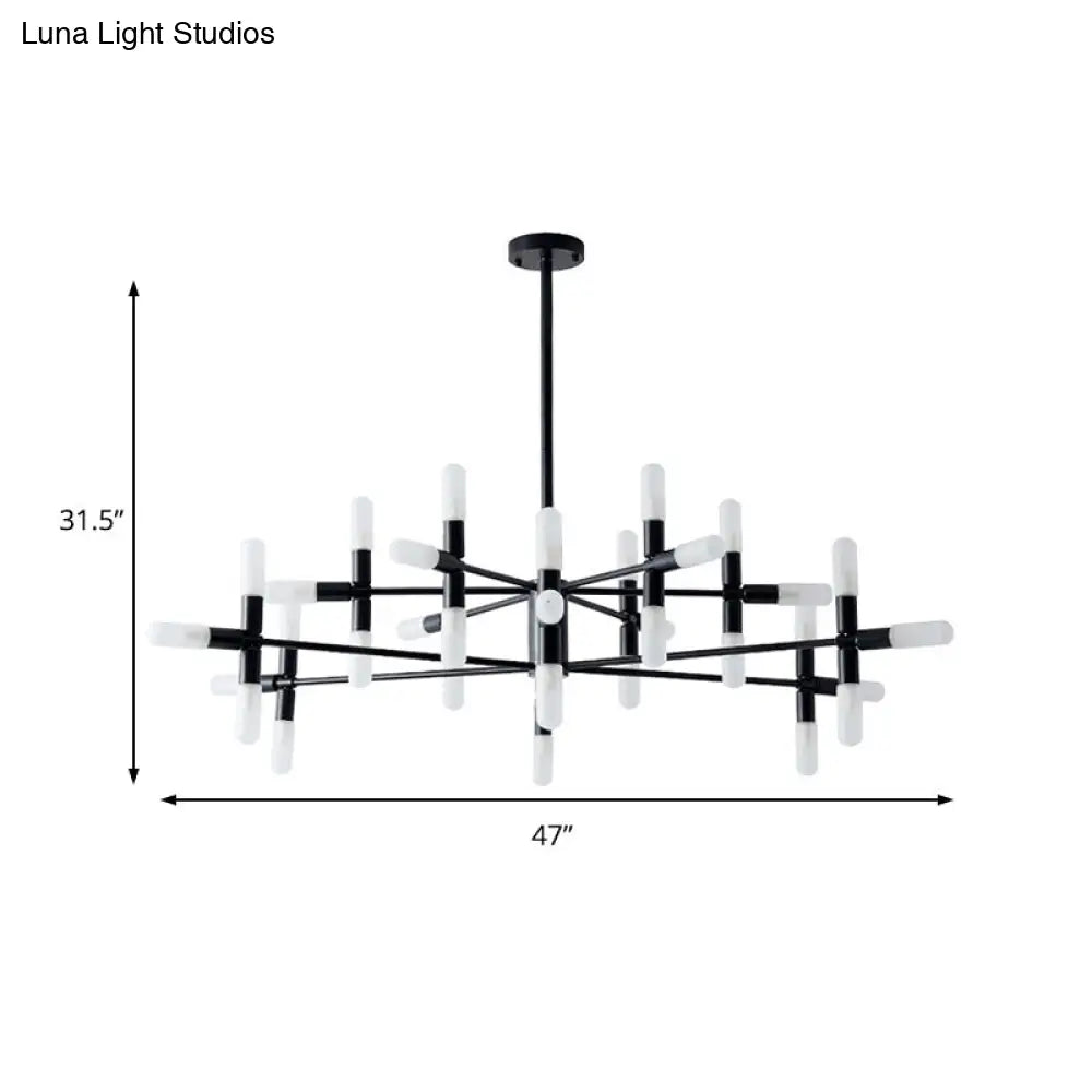 Contemporary Metal Chandelier - 18/36 Light Tubular Hanging Lamp Kit In Black/Gold With Starburst