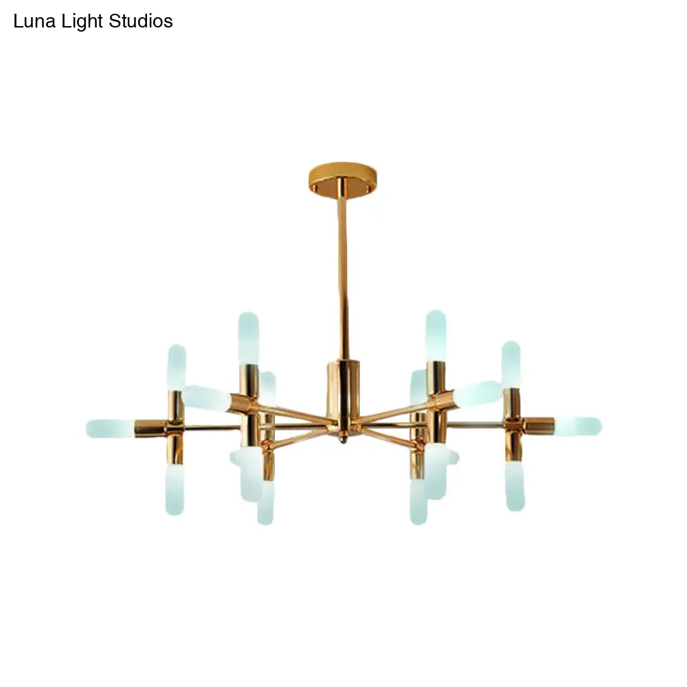 Contemporary Tubular Chandelier: 18/36-Light Black/Gold Metal Hanging Lamp With Starburst Design