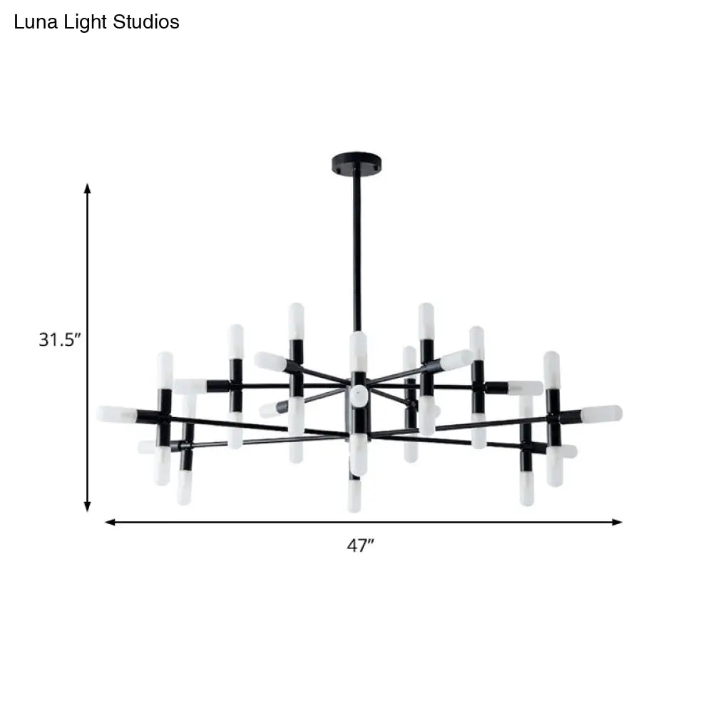 Contemporary Tubular Chandelier: 18/36-Light Black/Gold Metal Hanging Lamp With Starburst Design