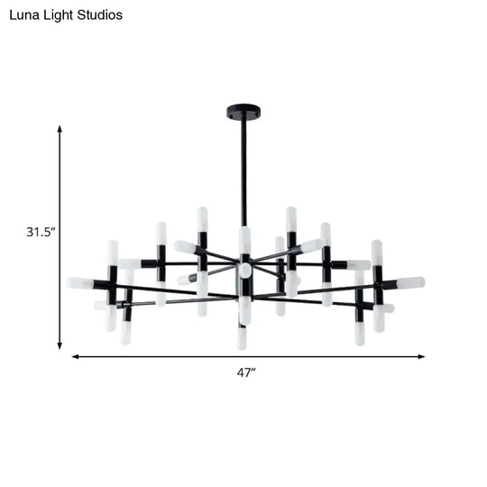 Contemporary Tubular Chandelier: 18/36-Light Black/Gold Metal Hanging Lamp With Starburst Design