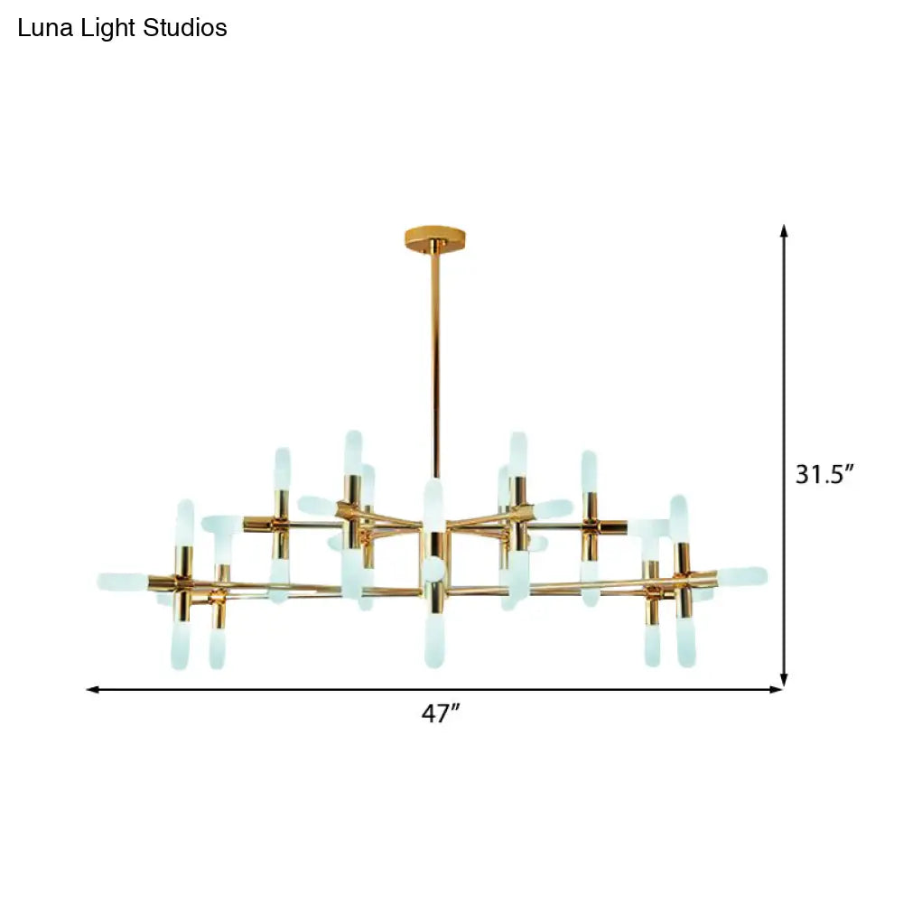 Contemporary Tubular Chandelier: 18/36-Light Black/Gold Metal Hanging Lamp With Starburst Design