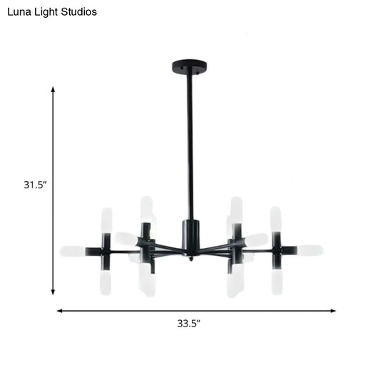 Contemporary Tubular Chandelier: 18/36-Light Black/Gold Metal Hanging Lamp With Starburst Design