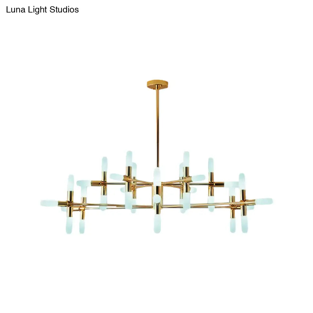 Contemporary Tubular Chandelier: 18/36-Light Black/Gold Metal Hanging Lamp With Starburst Design