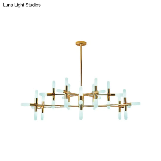 Contemporary Tubular Chandelier: 18/36-Light Black/Gold Metal Hanging Lamp With Starburst Design