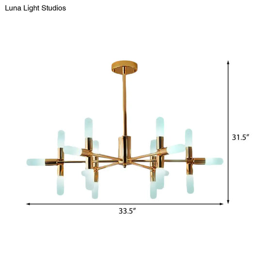 Contemporary Tubular Chandelier: 18/36-Light Black/Gold Metal Hanging Lamp With Starburst Design