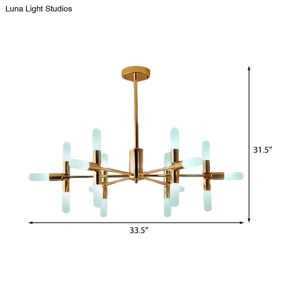 Contemporary Metal Chandelier - 18/36 Light Tubular Hanging Lamp Kit In Black/Gold With Starburst