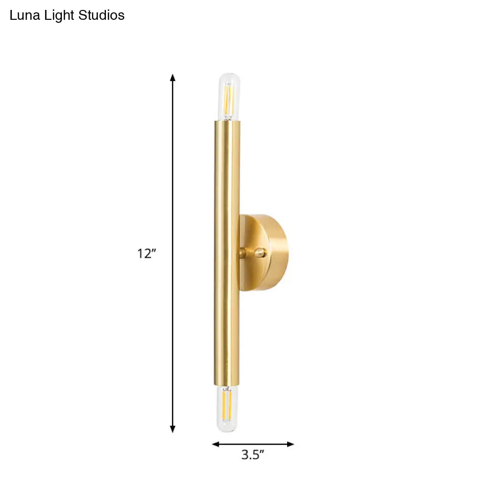 Contemporary Tubular Wall Sconce - 2-Light Metallic Golden Lamp For Bedroom