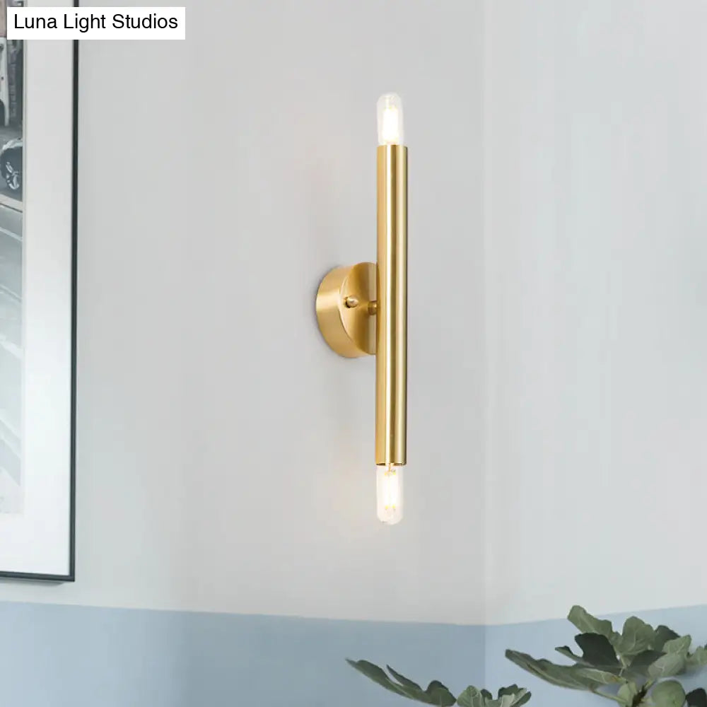 Contemporary Tubular Wall Sconce - 2-Light Metallic Golden Lamp For Bedroom