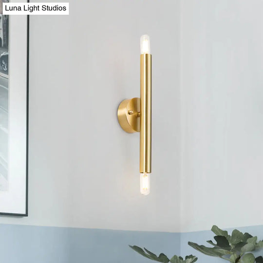 Contemporary Tubular Wall Sconce - 2-Light Metallic Golden Lamp For Bedroom