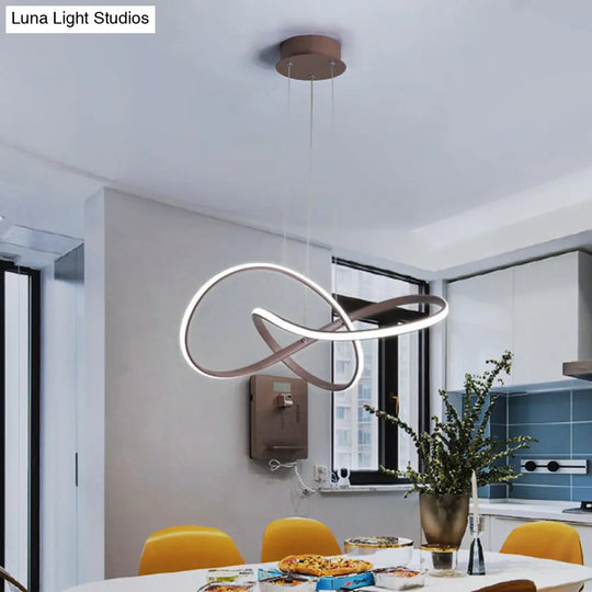 Contemporary Twine Metallic Ceiling Chandelier - Led Pendant Lamp 21/25 Wide Warm/White Light Brown