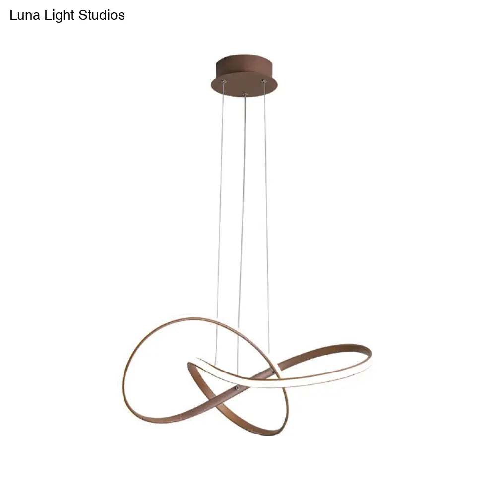 Contemporary Twine Metallic Ceiling Chandelier - Led Pendant Lamp 21/25 Wide Warm/White Light Brown