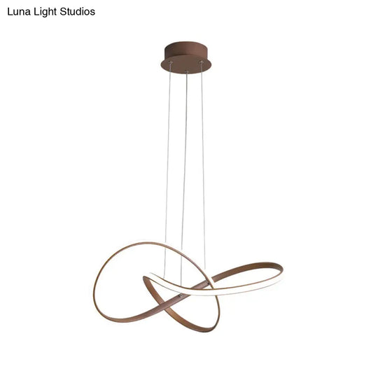 Contemporary Twine Metallic Ceiling Chandelier - Led Pendant Lamp 21/25 Wide Warm/White Light Brown