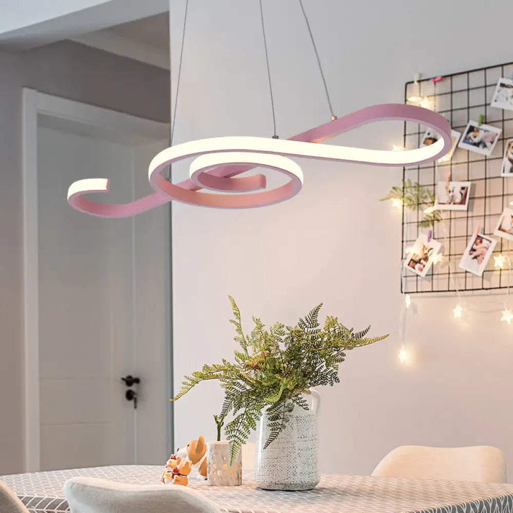 Contemporary Twist Pendant Chandelier - Yellow/Pink Acrylic Led Hanging Light For Bedroom Pink /