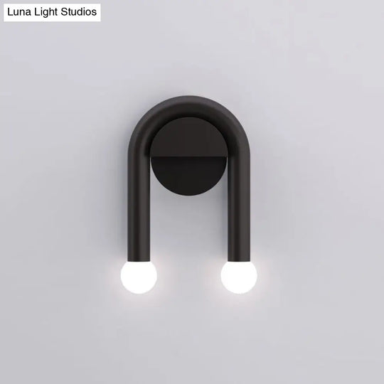 Contemporary U-Shaped 2-Light Black Wall Mounted Lighting With Opal Glass Shade