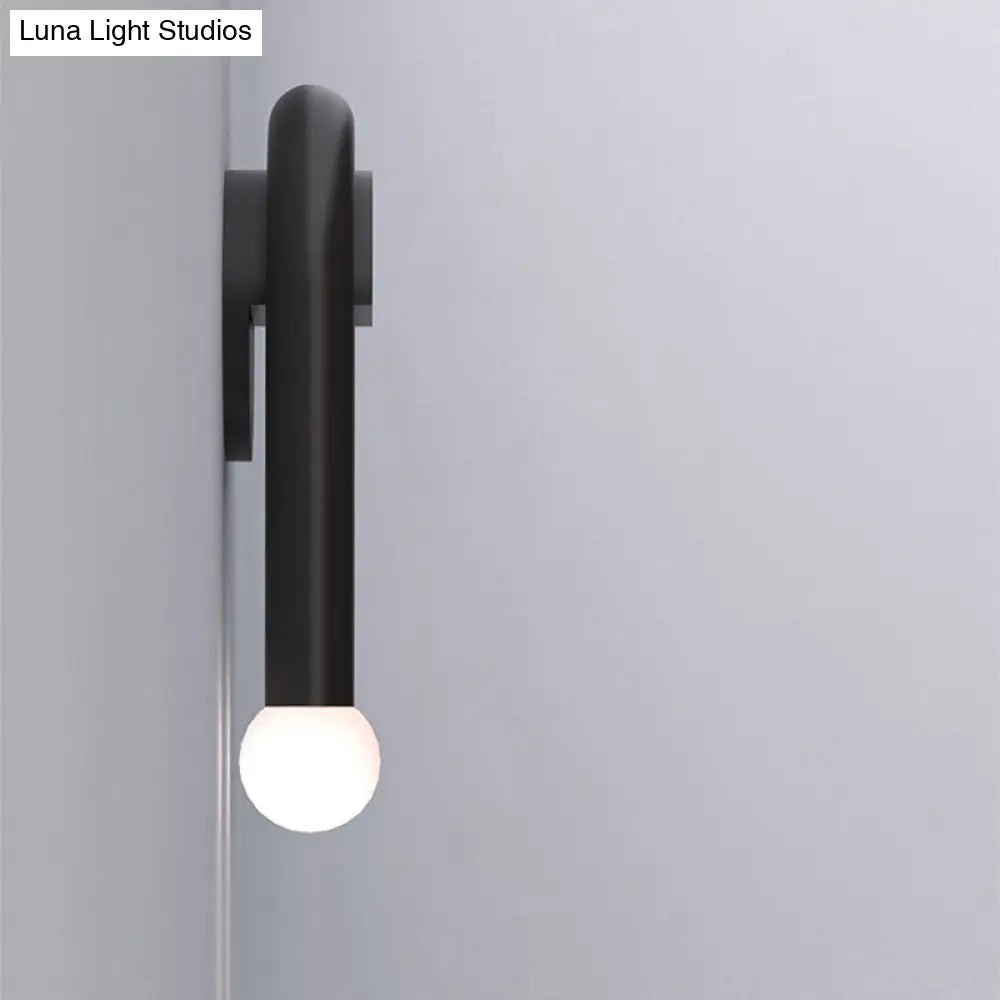 Contemporary U-Shaped 2-Light Black Wall Mounted Lighting With Opal Glass Shade