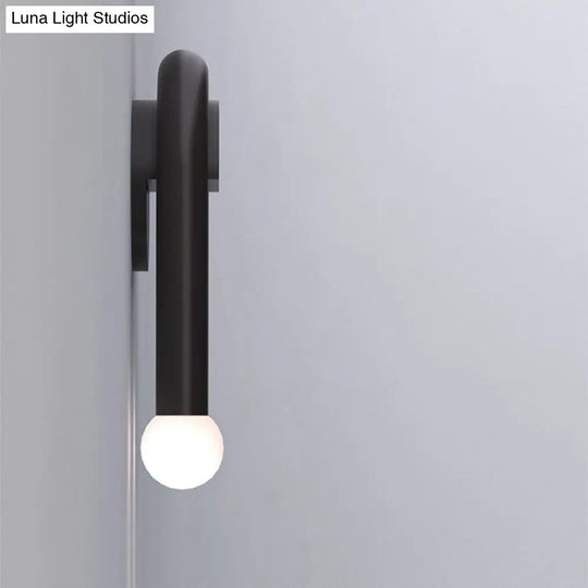 Contemporary U-Shaped 2-Light Black Wall Mounted Lighting With Opal Glass Shade