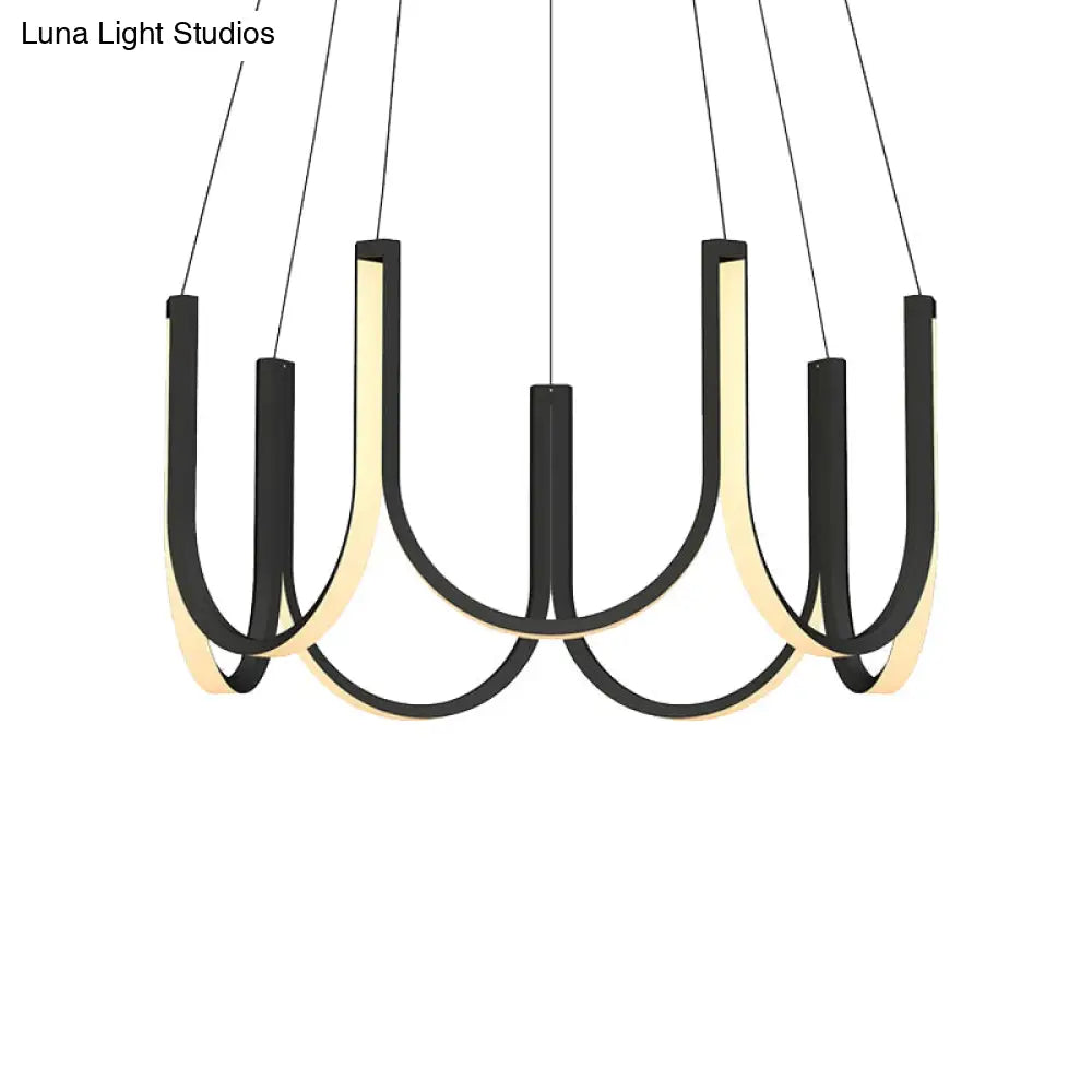 Contemporary Black & White U-Shaped Led Chandelier Pendant With Gold Accents - White/Warm Light