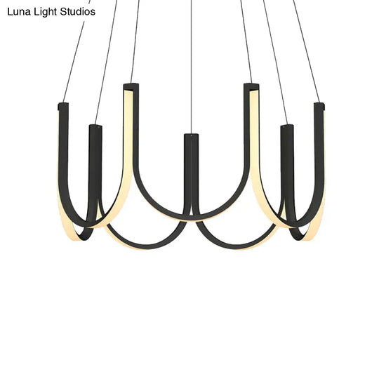 Contemporary Black & White U-Shaped Led Chandelier Pendant With Gold Accents - White/Warm Light