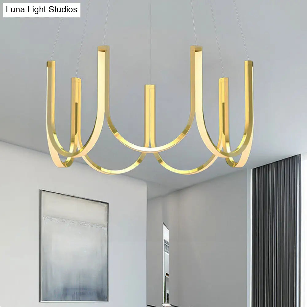 Contemporary Black & White U-Shaped Led Chandelier Pendant With Gold Accents - White/Warm Light