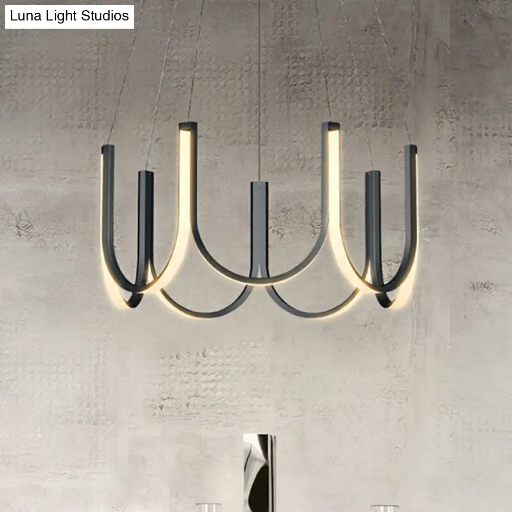 Contemporary Black & White U-Shaped Led Chandelier Pendant With Gold Accents - White/Warm Light