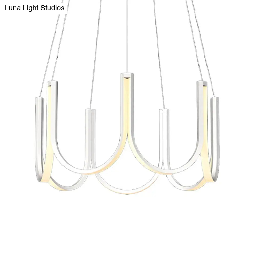 Contemporary Black & White U-Shaped Led Chandelier Pendant With Gold Accents - White/Warm Light