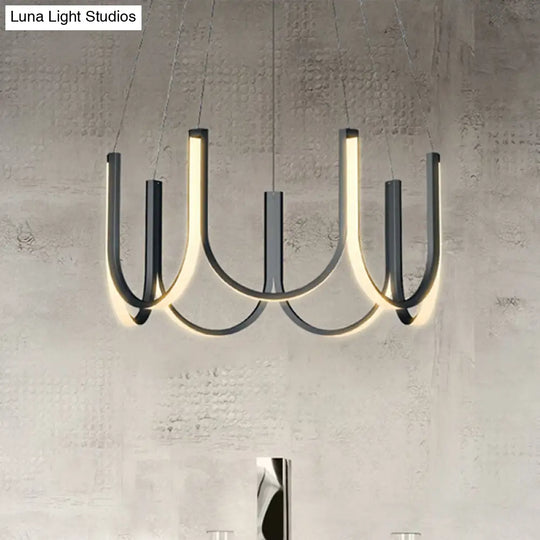 Contemporary U-Shaped Led Chandelier Light: Black/White/Gold Acrylic Ceiling Pendant (White/Warm