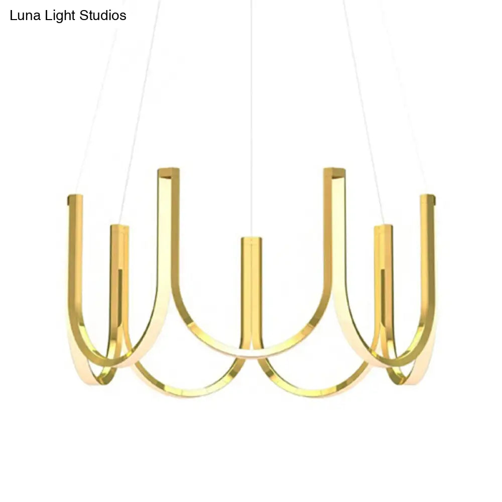 Contemporary Black & White U-Shaped Led Chandelier Pendant With Gold Accents - White/Warm Light