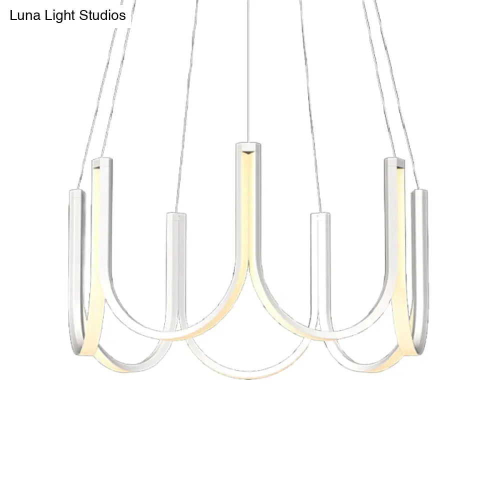 Contemporary U-Shaped Led Chandelier Light: Black/White/Gold Acrylic Ceiling Pendant (White/Warm