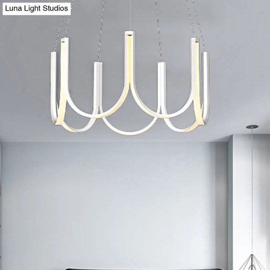 Contemporary Black & White U-Shaped Led Chandelier Pendant With Gold Accents - White/Warm Light /