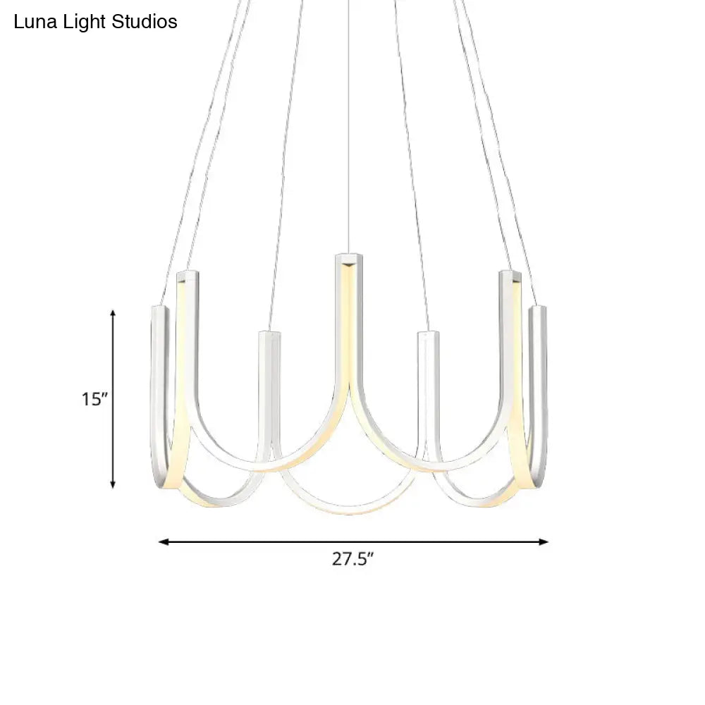 Contemporary Black & White U-Shaped Led Chandelier Pendant With Gold Accents - White/Warm Light