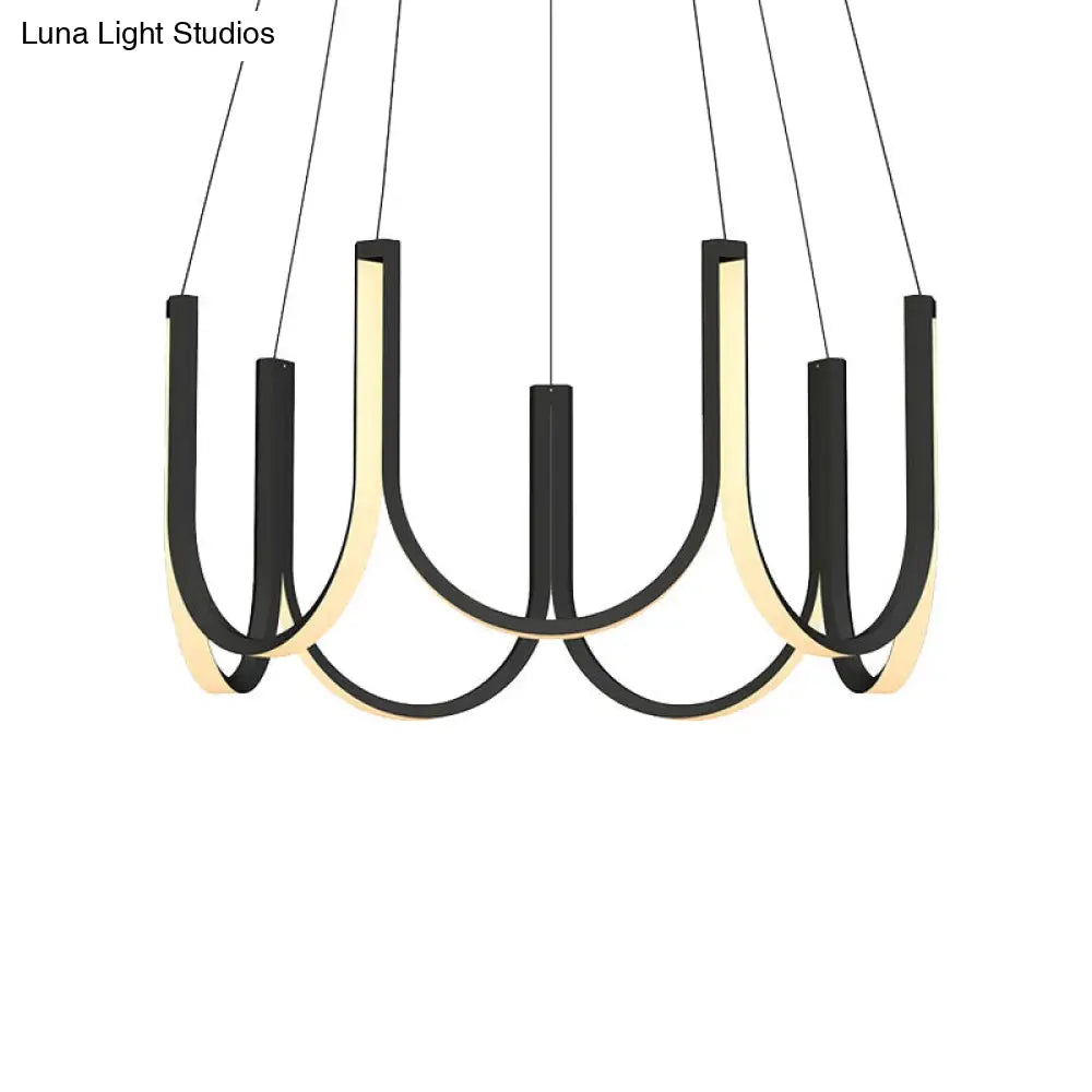 Contemporary U-Shaped Led Chandelier Light: Black/White/Gold Acrylic Ceiling Pendant (White/Warm