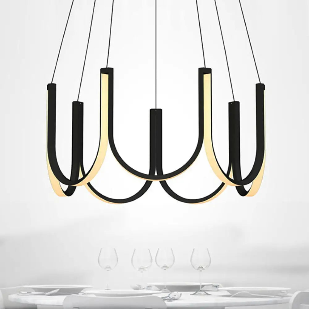 Contemporary U-Shaped Led Chandelier Light: Black/White/Gold Acrylic Ceiling Pendant (White/Warm