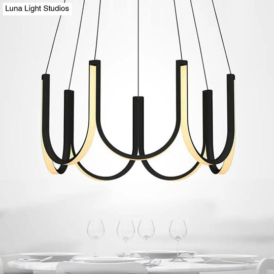 Contemporary Black & White U-Shaped Led Chandelier Pendant With Gold Accents - White/Warm Light /