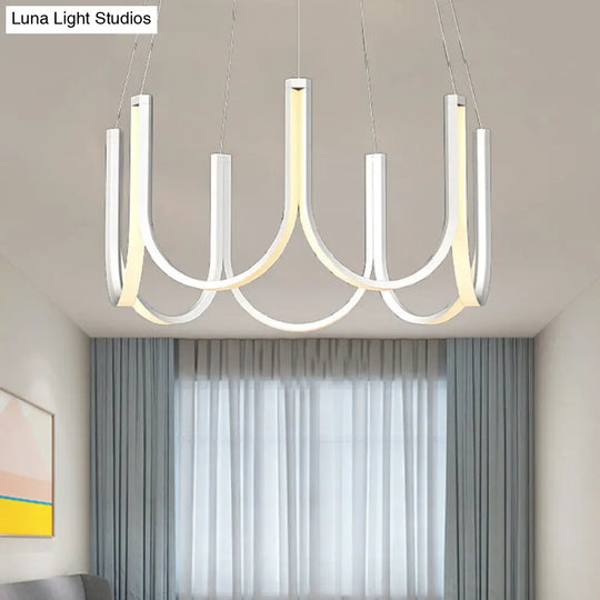 Contemporary Black & White U-Shaped Led Chandelier Pendant With Gold Accents - White/Warm Light