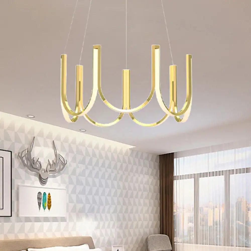 Contemporary U-Shaped Led Chandelier Light: Black/White/Gold Acrylic Ceiling Pendant (White/Warm