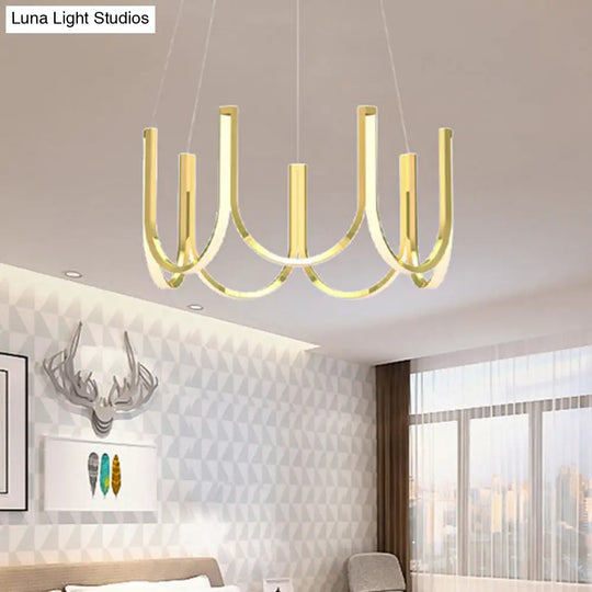 Contemporary Black & White U-Shaped Led Chandelier Pendant With Gold Accents - White/Warm Light /