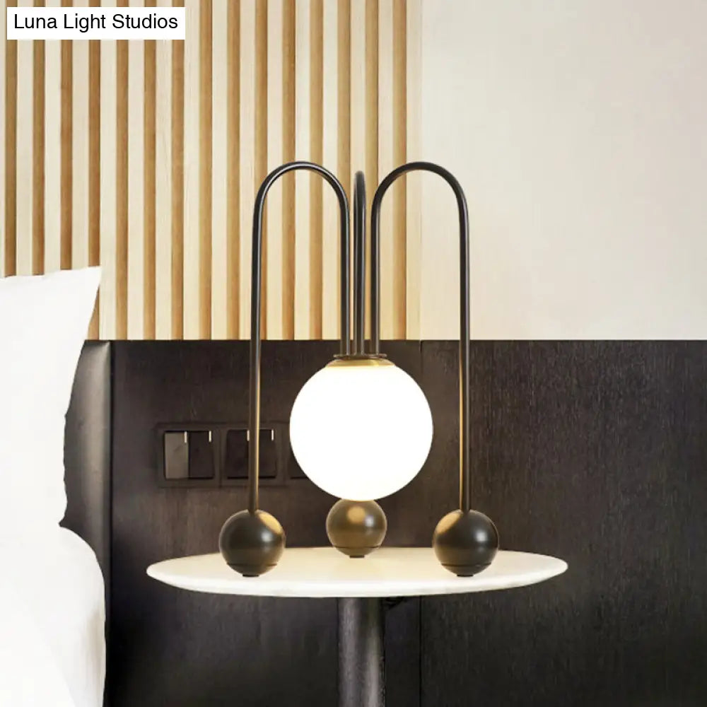 Contemporary U-Shaped Metal Table Lamp With Opal Glass Shade - Black/Gold Warm/White Light 1 Bulb